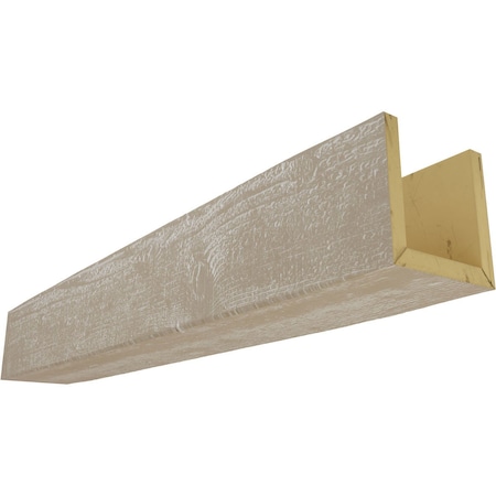 3-Sided (U-beam) Rough Sawn Endurathane Faux Wood Ceiling Beam, White Washed, 4W X 8H  X 8'L